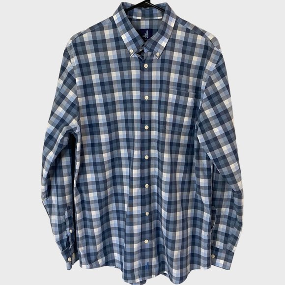 Johnnie-O Hangin' Out Button-Down Shirt Mens Large Blue Check Cotton Long Sleeve - Picture 1 of 13